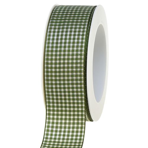 Artikel Cadeaulint sierlint geruit groen crème 40mm 20m