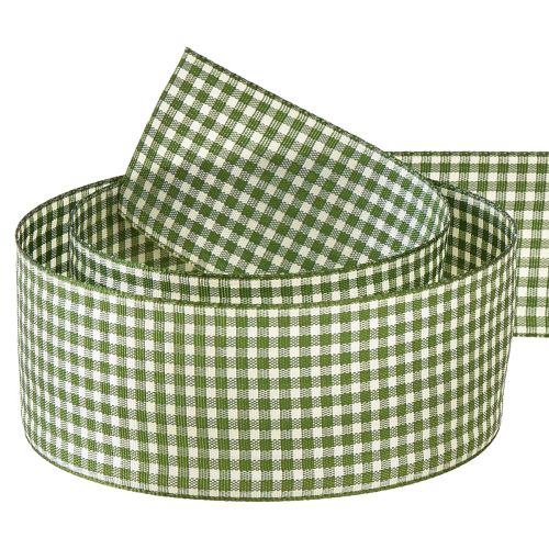 Floristik24 Cadeaulint sierlint geruit groen crème 40mm 20m