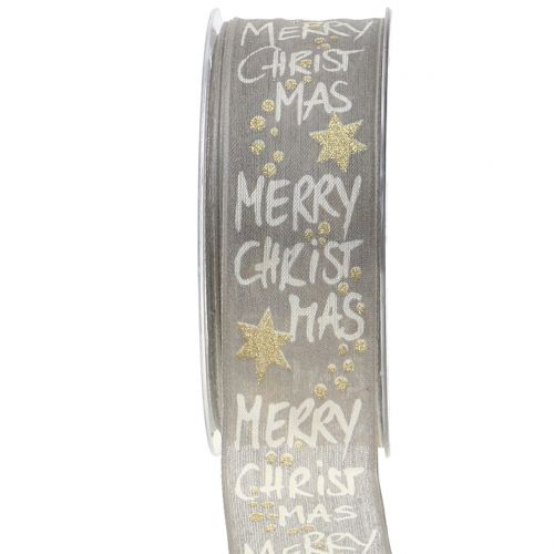 Floristik24 Lint "Merry Christmas" grijs, goud 40mm 20m