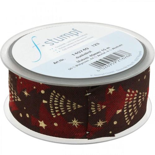 Floristik24 Kerstlint met kerstboom donkerrood 40mm 15m