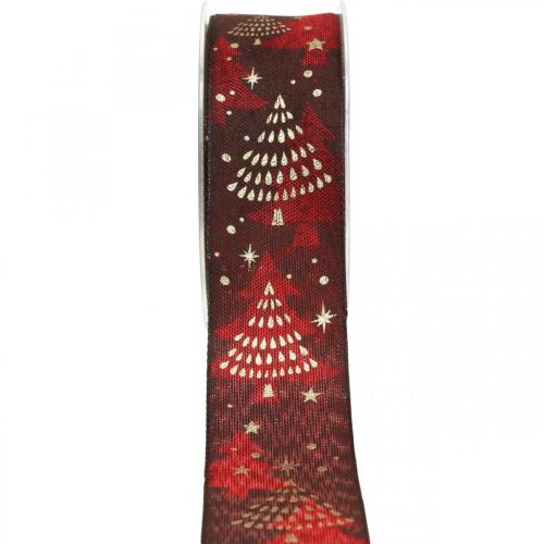 Floristik24 Kerstlint met kerstboom donkerrood 40mm 15m