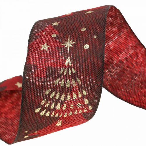 Floristik24 Kerstlint met kerstboom donkerrood 40mm 15m