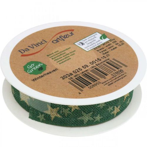 Floristik24 Cadeaulint striklint met sterren groen goud 25mm 15m