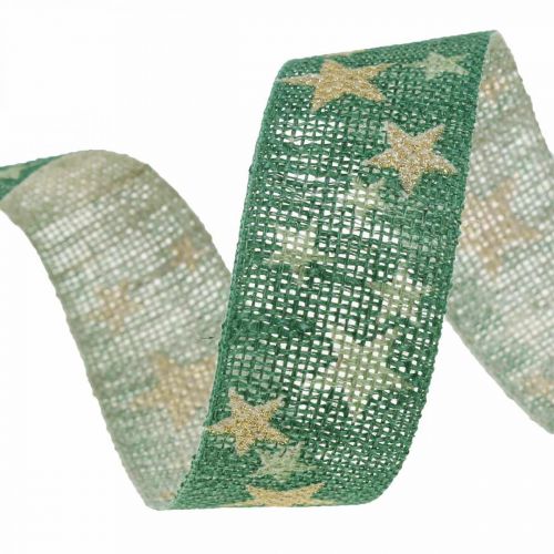Floristik24 Cadeaulint striklint met sterren groen goud 25mm 15m