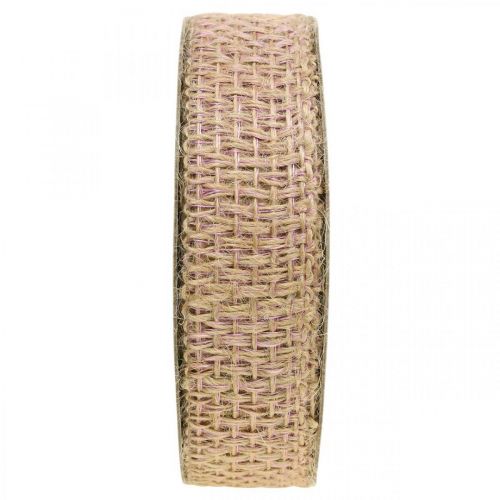 Sierlint jute roze, natuur 25mm jute lint landhuisdecoratie 10m
