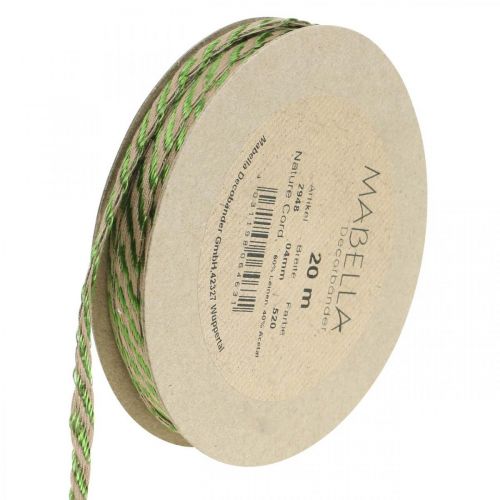 Floristik24 Decoratielint linnen groen, naturel 4mm cadeaulint decoratief lint 20m
