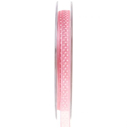 Floristik24 Decoratief lint met stippen roze 7mm L20m