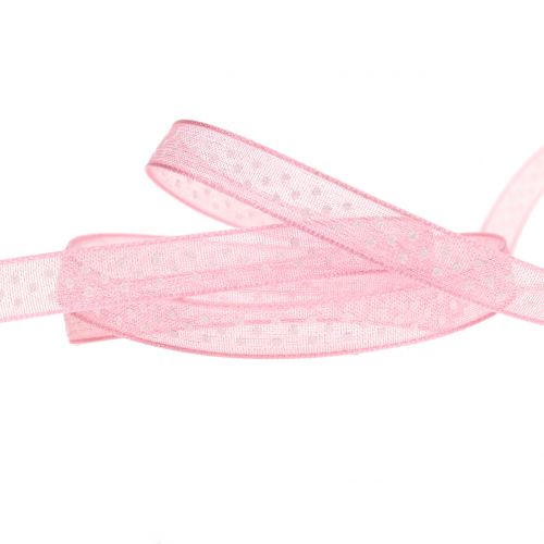 Floristik24 Decoratief lint met stippen roze 7mm L20m