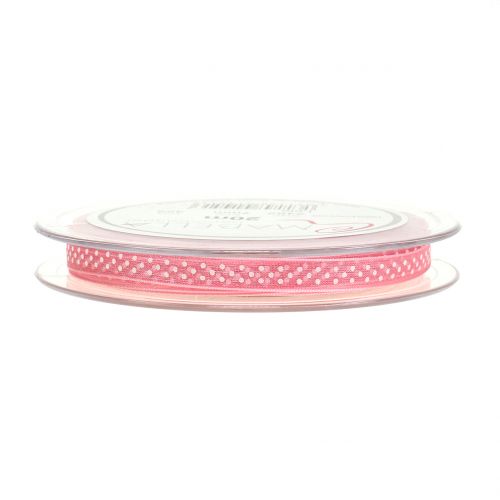 Floristik24 Decoratief lint met stippen roze 7mm L20m