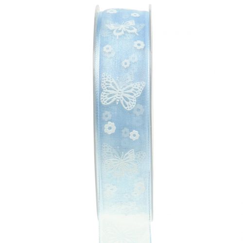 Floristik24 Organza lint vlinder blauw 25mm 20m