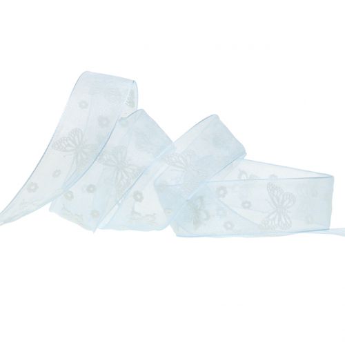 Floristik24 Organza lint vlinder blauw 25mm 20m