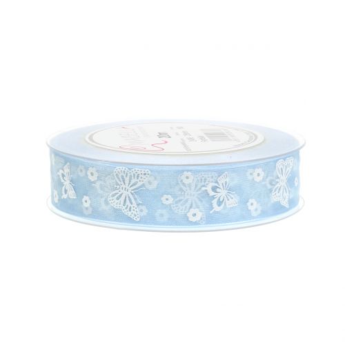 Floristik24 Organza lint vlinder blauw 25mm 20m