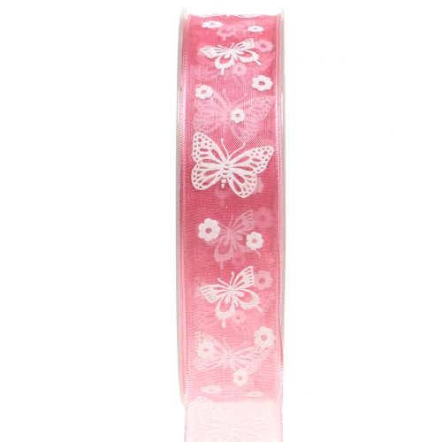Floristik24 Organza lint vlinder oud roze 25mm 20m