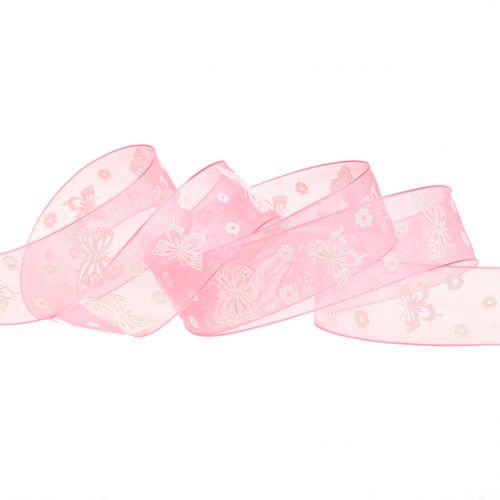 Floristik24 Organza lint vlinder oud roze 25mm 20m
