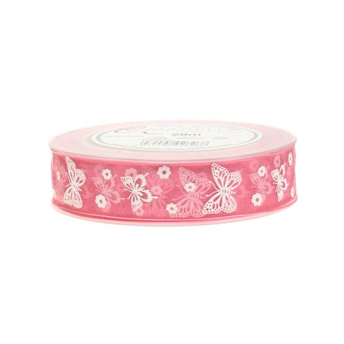 Floristik24 Organza lint vlinder oud roze 25mm 20m