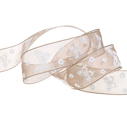 Floristik24 Organza lint vlinder bruin 25mm 20m