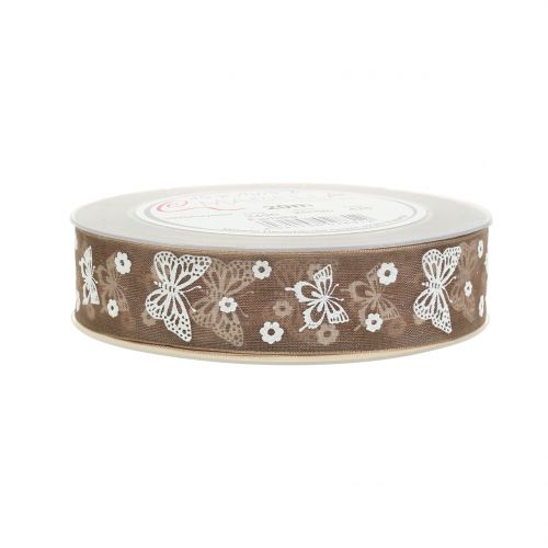 Floristik24 Organza lint vlinder bruin 25mm 20m