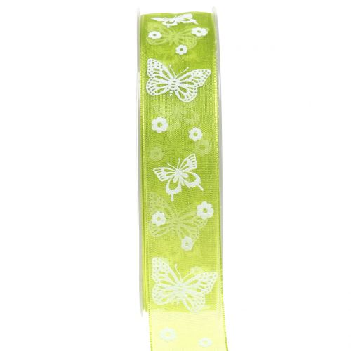 Floristik24 Organza lint vlinder groen 25mm 20m