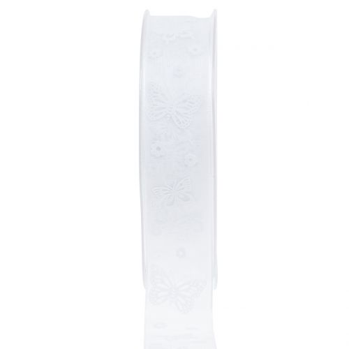 Organza lint vlinder wit 25mm 20m