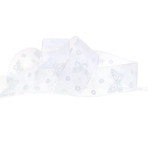 Floristik24 Organza lint vlinder wit 25mm 20m