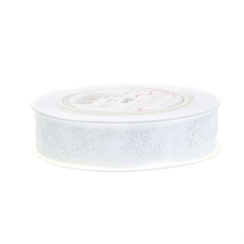 Floristik24 Organza lint vlinder wit 25mm 20m
