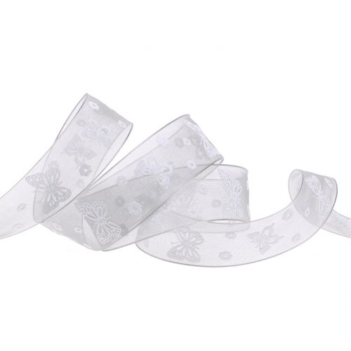 Floristik24 Organza lint vlinder grijs 25mm 20m