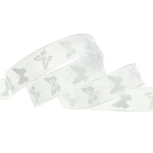 Floristik24 Organza lint vlinder wit 15mm 20m
