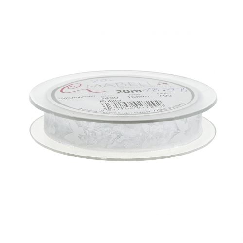 Floristik24 Organza lint vlinder wit 15mm 20m