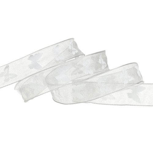 Floristik24 Organza lint vlinder grijs 15mm 20m