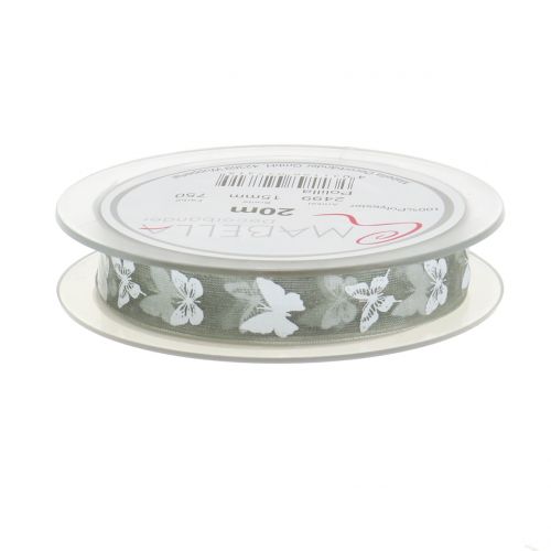 Floristik24 Organza lint vlinder grijs 15mm 20m