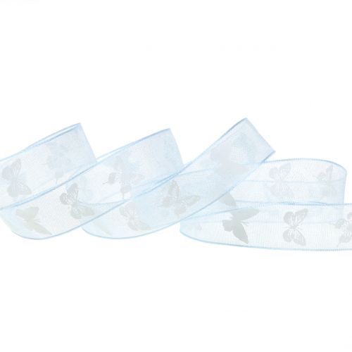 Floristik24 Organza lint vlinder blauw 15mm 20m