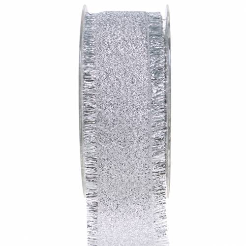 Floristik24 Decoratief lint zilver met franjes 40mm 15m