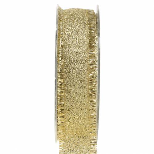 Floristik24 Decoratief lint goud met franjes 25mm 15m