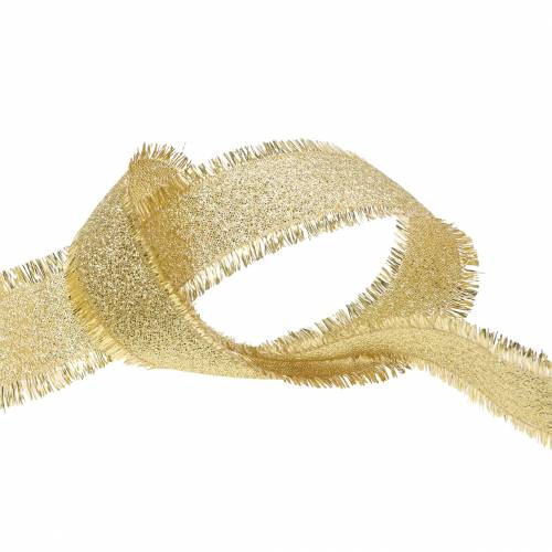 Floristik24 Decoratief lint goud met franjes 25mm 15m