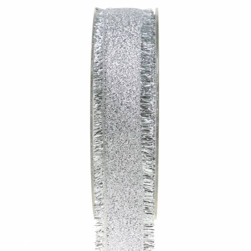 Floristik24 Decoratief lint zilver met franjes 25mm 15m