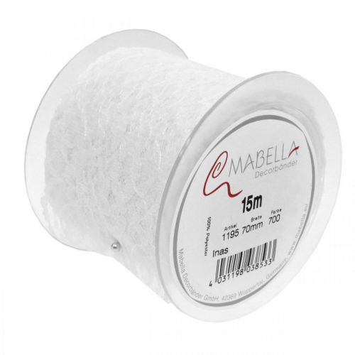 Floristik24 Bloemenkant lint, tafelloper, bruiloft decoratie, sieraden lint wit 70mm 15m