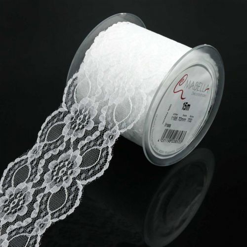 Bloemenkant lint, tafelloper, bruiloft decoratie, sieraden lint wit 70mm 15m