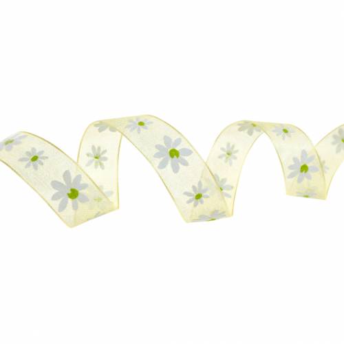 Floristik24 Organza lint gele bloemen 15mm stoffen lint decoratief lint zomerdecoratie 20m