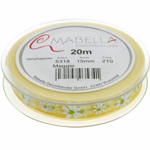 Floristik24 Organza lint gele bloemen 15mm stoffen lint decoratief lint zomerdecoratie 20m