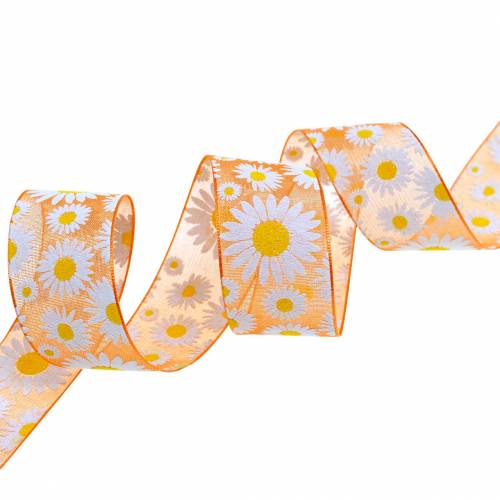 Floristik24 Organza lint oranje met bloemen 25mm decoratief lint decoratief lint 20m
