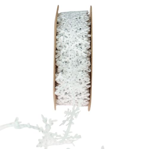 Satijnlint Kerstlint sneeuwvlok wit 25mm 5m