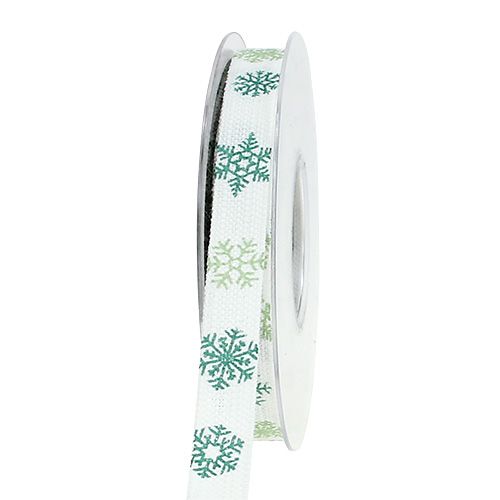 Floristik24 Decoratief lint met sneeuwvlokken wit, groen 15mm 15m