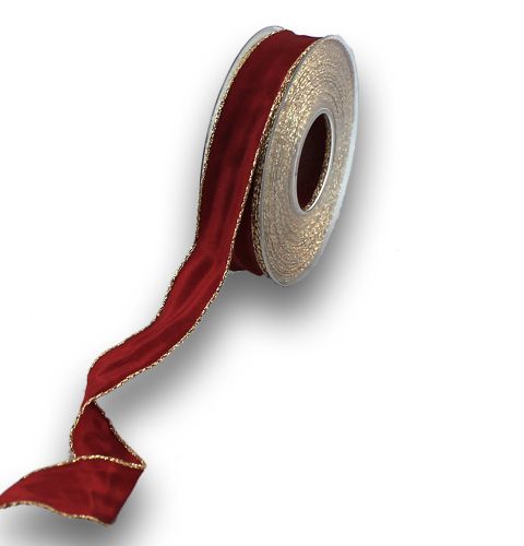Floristik24 Bordo zijden lint met gouden rand 25mm 25m