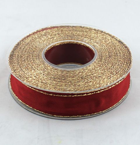 Floristik24 Bordo zijden lint met gouden rand 25mm 25m