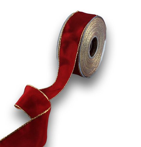 Floristik24 Zijden lint Bordo met gouden rand 40mm 25m