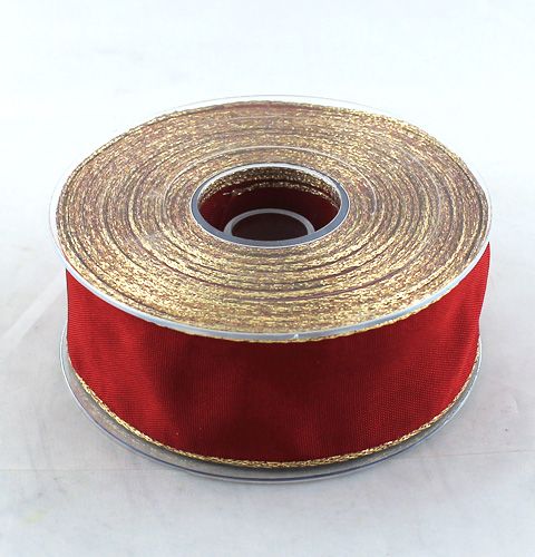 Floristik24 Zijden lint Bordo met gouden rand 40mm 25m