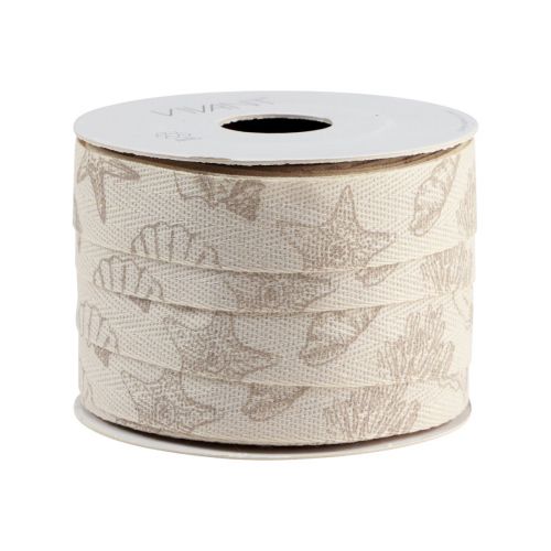 Artikel Decoratief lint maritiem katoenen lint crème schelpen 25mm 15m