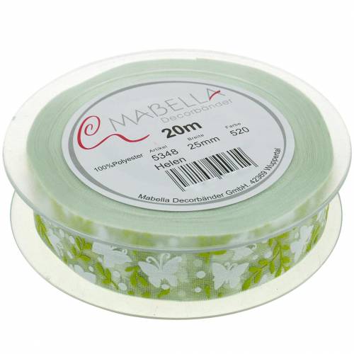 Floristik24 Decoratielint met vlinders 25mm groen organza lint cadeaulint 20m