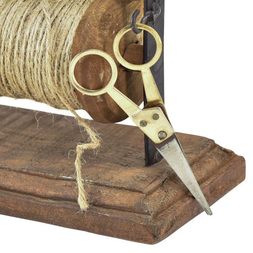 Floristik24 Dispenser hout gietijzer garenhouder schaar jute L27,5cm
