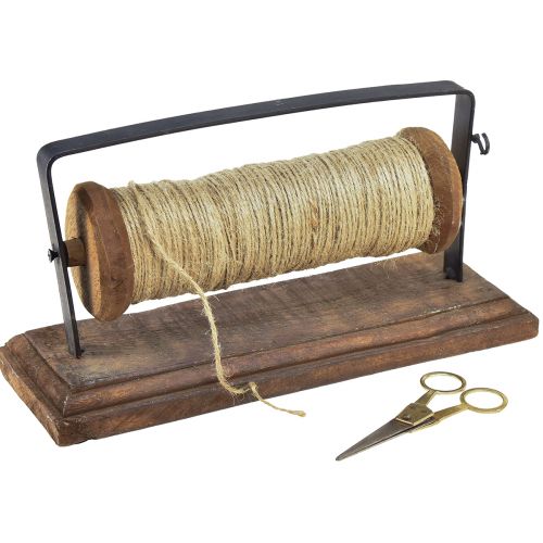 Floristik24 Dispenser hout gietijzer garenhouder schaar jute L27,5cm